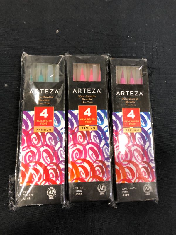 Photo 1 of Arteza Real Brush Pens, A145 Fresh GREEN AND PINK , Pack of 4, Watercolor Pens with Nylon Brush Tips, Art Supplies for Dry-Brush Painting, Sketching, Coloring & Calligraphy
3 PACKS 