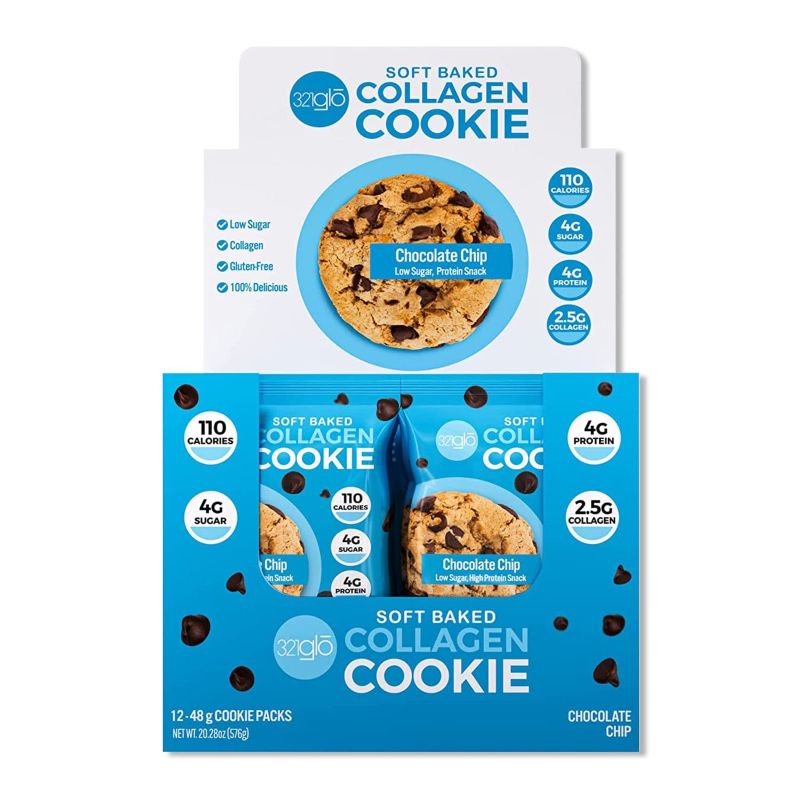 Photo 1 of 321glo Collagen Protein Cookies, Soft-Baked Cookies, Low Carb and Keto Friendly Treats for Women, Men, and Kids (12-Pack, Chocolate Chip)
EXP 11/05/22