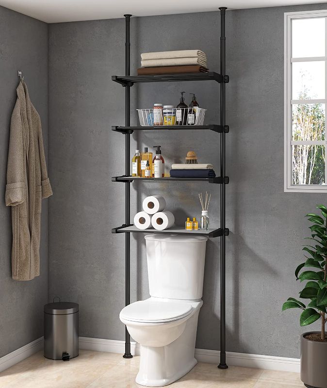 Photo 1 of ALLZONE Bathroom Organizer, Over The Toilet Storage, 4-Tier Adjustable Shelves for Small Room, Saver Space, 92 to 116 Inch Tall, Black
69.99