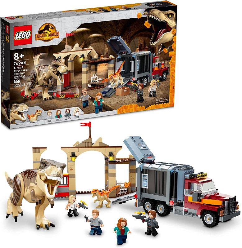 Photo 1 of LEGO Jurassic World Dominion T. rex & Atrociraptor Dinosaur Breakout 76948 Building Toy Set for Kids Aged 8 and up (461 Pieces)
