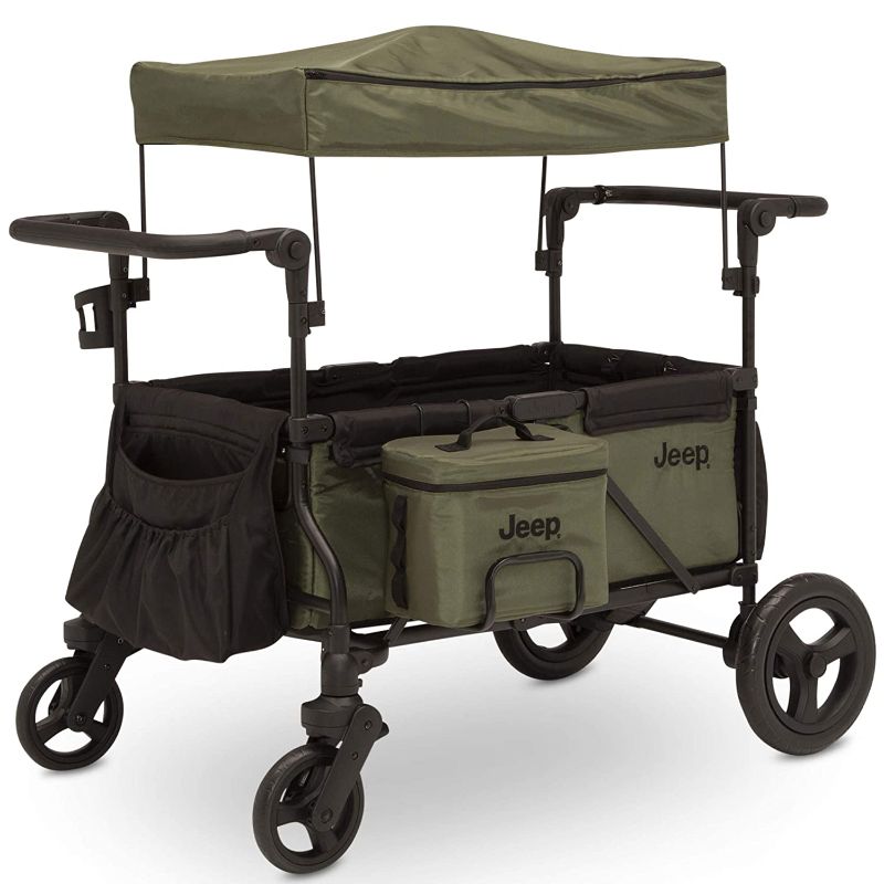 Photo 1 of Jeep Deluxe Wrangler Stroller Wagon by Delta Children - Includes Cooler Bag, Parent Organizer and Car Seat Adapter, Black/Green
