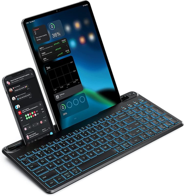 Photo 1 of seenda Multi-Device Bluetooth Backlit Keyboard for Tablet Phone Computer - Wireless Illuminated Rechargeable Keyboard with Number Pad Connect Up to 4 Devices Compatible Mac Android iOS Windows

