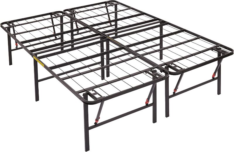 Photo 1 of Amazon Basics Foldable Metal Platform Bed Frame with Tool Free Setup, 18 Inches High, King, Black, DETNED/SCUFFED
