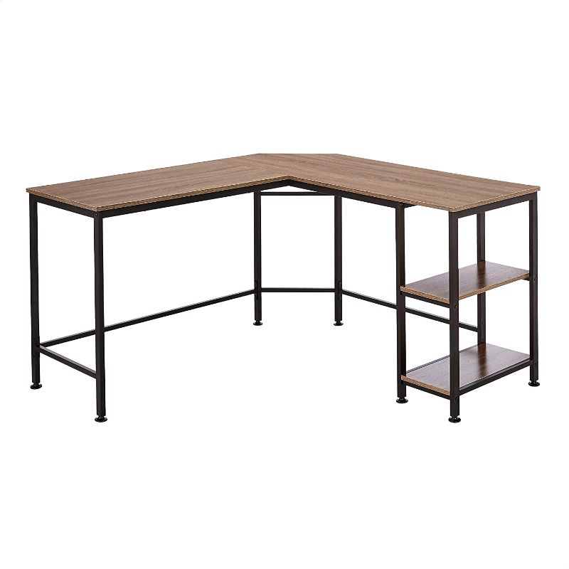 Photo 1 of Amazon Basics L-Shape Computer Desk with Shelves for Storage, 54.3 Inch, Espresso with Black Frame, PARTS ONLY
