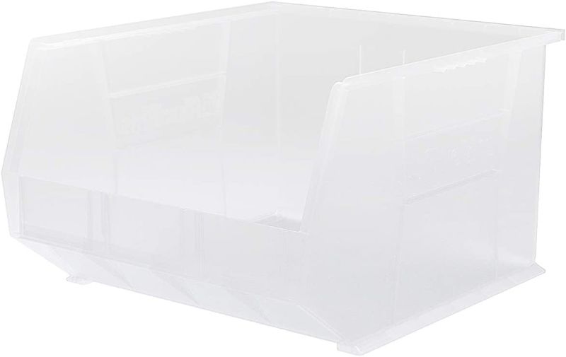 Photo 1 of Akro-Mils 30270 AkroBins Plastic Storage Bin Hanging Stacking Containers, (18-Inch x 16-Inch x 11-Inch), Clear, (3-Pack) MULTIPLE CRACKS
