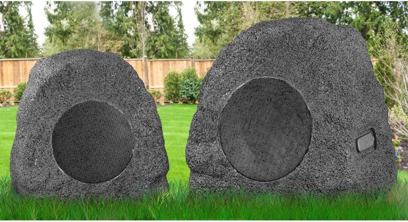 Photo 1 of *** ONLY 1 *** Innovative Technology Premium 5-Watt Bluetooth Outdoor Rock Speakers with A/C Adaptor and Built In Rechargeable 5200mAh Battery, Pair, Charcoal
