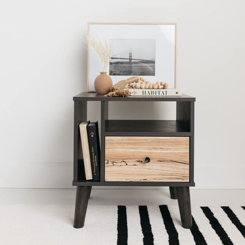 Photo 1 of ***MISSING PARTS**Signature Design by Ashley Piperton Modern Replicated Sugarberry 1 Drawer Nightstand, Black
