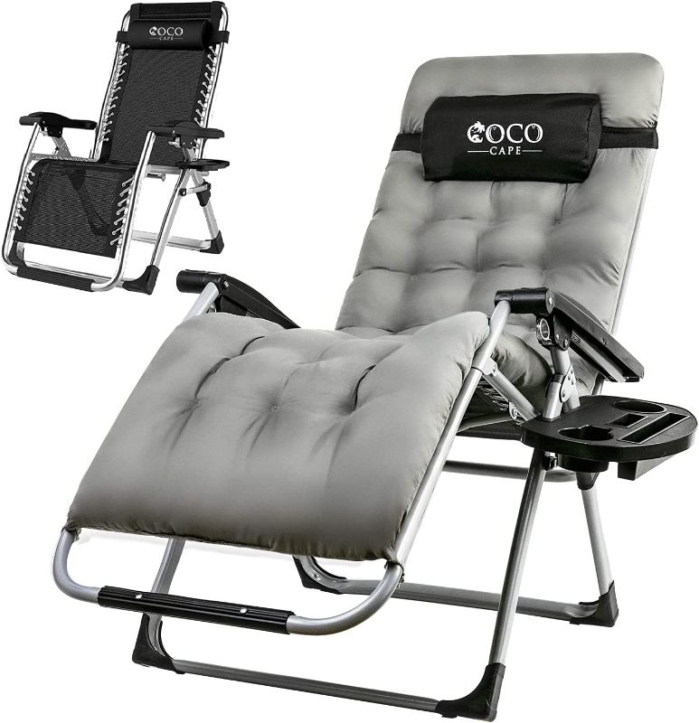 Photo 1 of Zero Gravity Chair - Premium Chair with Cushion, Headrest and Cup Holder - Foldable and Easy to Transport - Sturdy - Ideal for Outdoors - Beach Chair, Garden - Regular Gray -- STOCK PHOTO FOR REFERENCE ONLY 
