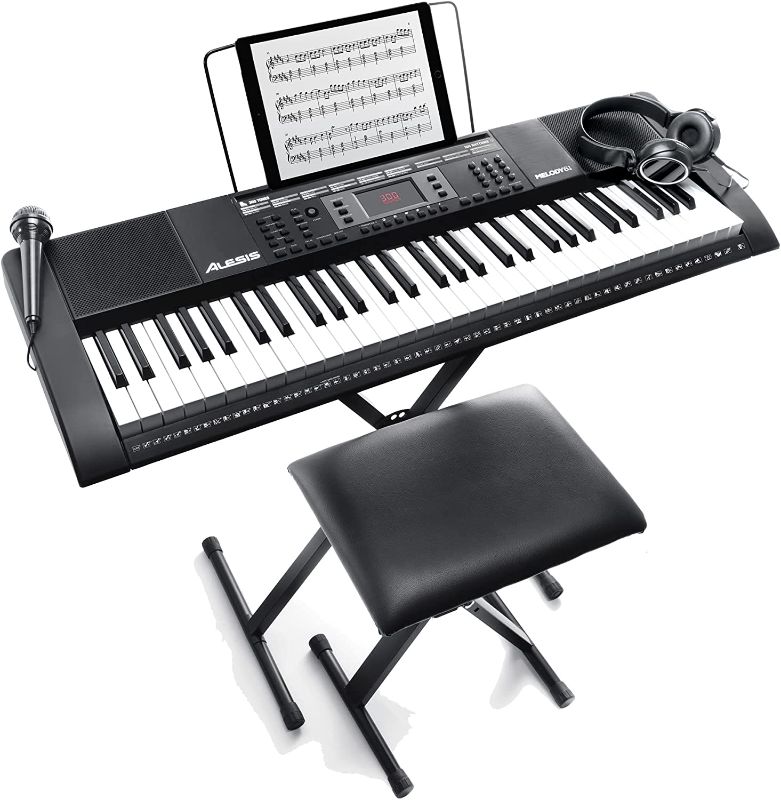 Photo 1 of Alesis Melody 61 Key Keyboard Piano ( parts only) keys broken for Beginners with Speakers, Digital Piano Stand, Bench, Headphones, Microphone, Music Lessons and Demo Songs
