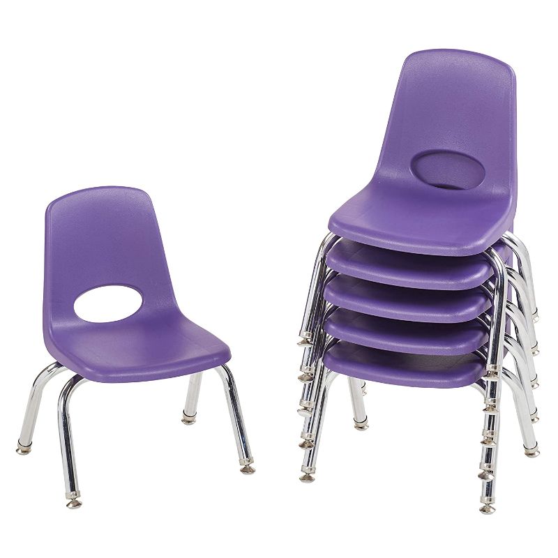 Photo 1 of FDP 10" School Stack Chair, Stacking Student Seat with Chromed Steel Legs and Nylon Swivel Glides; for in-Home Learning or Classroom - Purple (6-Pack), 10356-PU