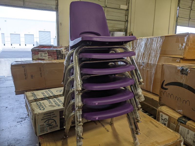 Photo 2 of FDP 10" School Stack Chair, Stacking Student Seat with Chromed Steel Legs and Nylon Swivel Glides; for in-Home Learning or Classroom - Purple (6-Pack), 10356-PU