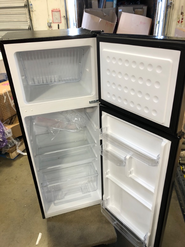 Photo 5 of 7.5 cu. ft. Refrigerator with Top Freezer in Stainless Look - DENTS/DAMAGE ALL AROUND PRODUCT.