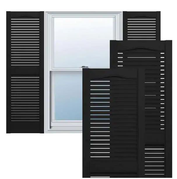 Photo 1 of 12 in. x 39 in. Louvered Vinyl Exterior Shutters Pair in Black
