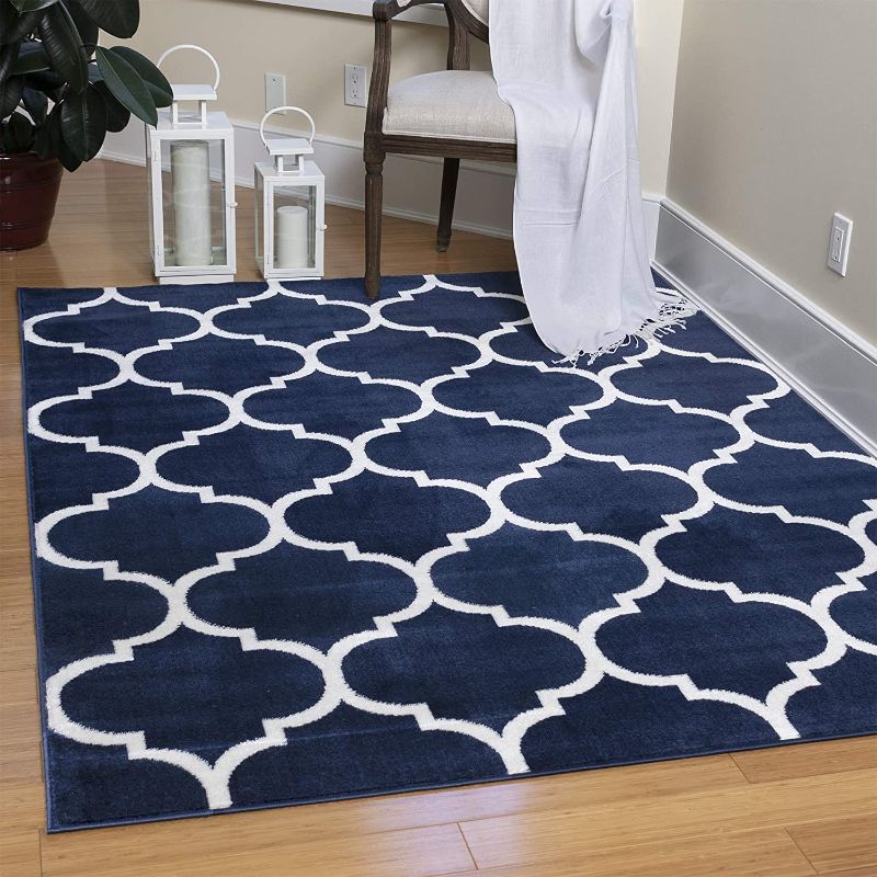 Photo 1 of 
Ottomanson Royal Collection Moroccan Trellis Non-Slip Jute Backing Area Rug, 5'3" x 6'11", Navy Blue/White
Color:Navy
Size:5 ft 3 in x 6 ft 11 in