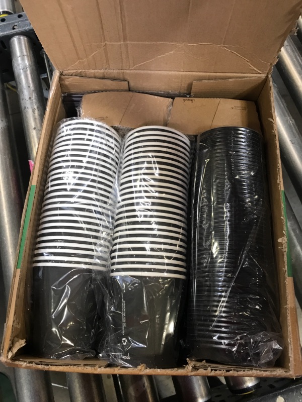 Photo 2 of 100 Pack 10 oz Paper Coffee Cups, Drinking Cups for Cold/Hot Coffee Chocolate Drinks, Disposable Coffee Cups with Lids, Sleeves and Stirring Sticks. Black Hot Coffee Cups for Home, Stores and Cafes.
