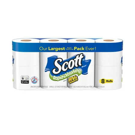 Photo 1 of 2 PACK - Scott Rapid-Dissolving Toilet Paper, 8 Regular Rolls