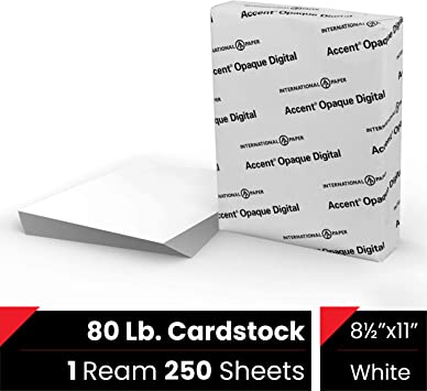 Photo 1 of Accent Opaque White 80lb, 8.5” x 11” Cardstock Paper, 216gsm, 250 Sheets 1 Ream, Premium Super Smooth Heavy Cardstock Printer Paper for Ink Heavy Invitations, Cards, Menus, Images and More