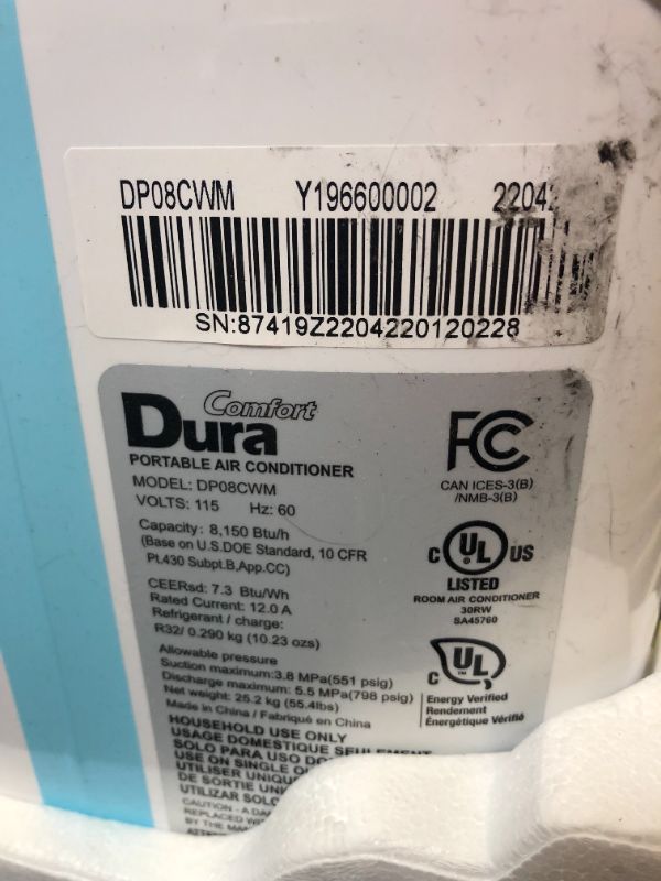 Photo 5 of DuraComfort Smart Portable Air Conditioners, 12000 BTU(Ashrae) /8150 BTU (SACC) Quiet AC Unit, Built-in Dehumidifier and Fan Modes, Mobile App, Cools up to 450 Sq. Ft, White
