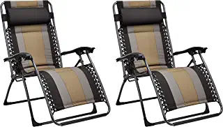 Photo 1 of Amazon Basics Outdoor Padded Adjustable Zero Gravity Folding Reclining Lounge Chair with Pillow - Pack of 2, Black
