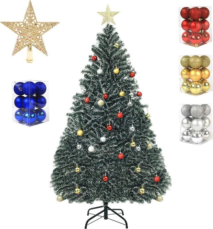 Photo 1 of 7ft Artificial Christmas Tree Lifelike Christmas Tree with Decorations and Solid Metal Stand arbol de Navidad Premium Hinged Spruce Full Tree (Green-A, 7ft)