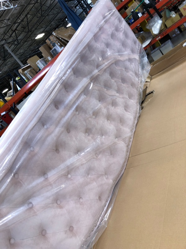 Photo 2 of 24KF Upholstered Button Tufted King Size Headboard with Nailhead Trim, Soft Velvet Fabric Headboard King/Cal King Size-Pink colored 