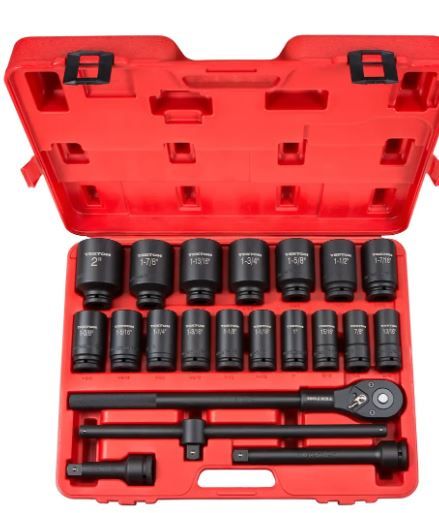 Photo 1 of 3/4 Inch Drive Deep 6-Point Impact Socket Set, 22-Piece (7/8-2 in.) - MISSING ONE. 
