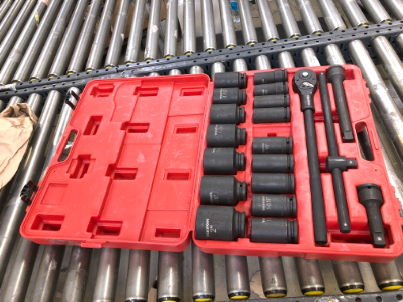 Photo 1 of 3/4 Inch Drive Deep 6-Point Impact Socket Set, 22-Piece (7/8-2 in.) - MISSING ONE. 
