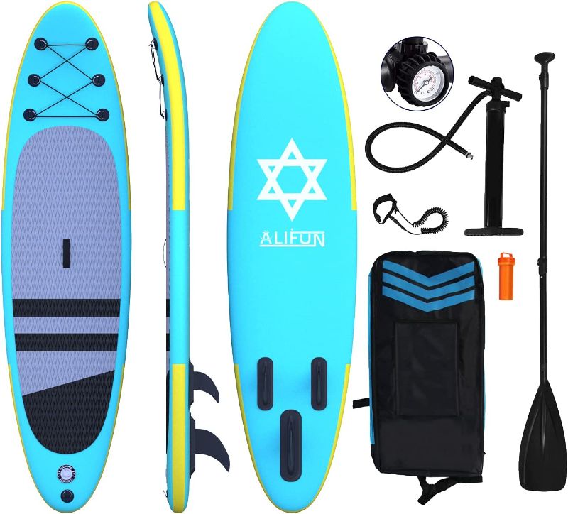 Photo 1 of ALIFUN Inflatable Paddle Board Stand Up Paddleboarding SUP Weight Capacity 330 LBS 6 Inches Thick Wide Stance with All Around Accessories for Adult of All Skill Levels
- unable to check inflation 