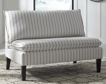 Photo 2 of  A3000112 45" Accent Bench with Tapered Legs, Casual Style, Pillow Back and Pillow Top Seat, Gray Pin Stripe Polyester Upholstery in White and Gray Color