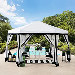 Photo 2 of 11 ft. x 11 ft. White and Black 2-tone Pop Up Portable Hexagon Steel Gazebo
