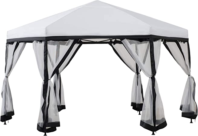 Photo 1 of 11 ft. x 11 ft. White and Black 2-tone Pop Up Portable Hexagon Steel Gazebo
