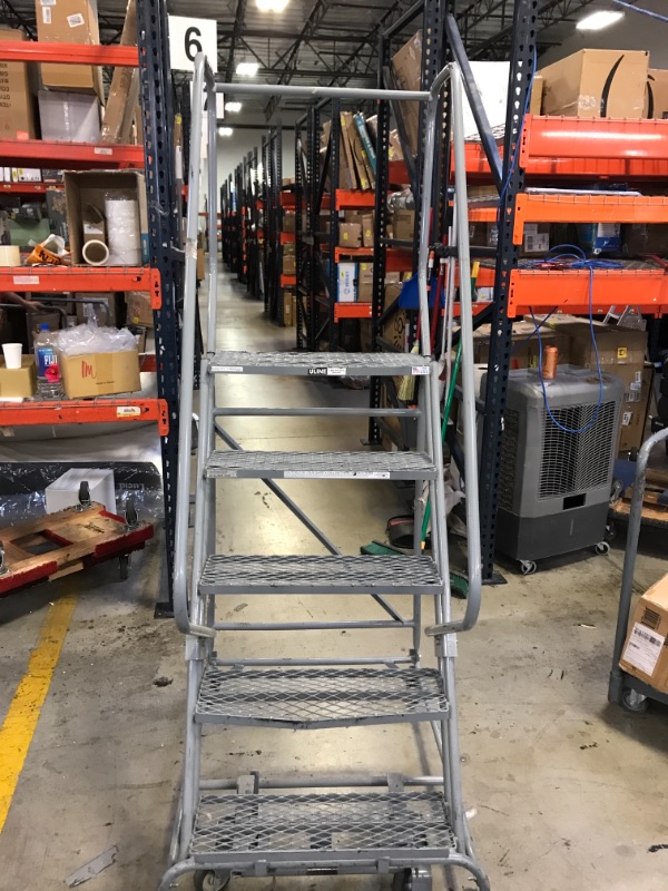 Photo 2 of 5 Step Rolling Safety Ladder - Assembled with 20" Top Step------ Second step cracked