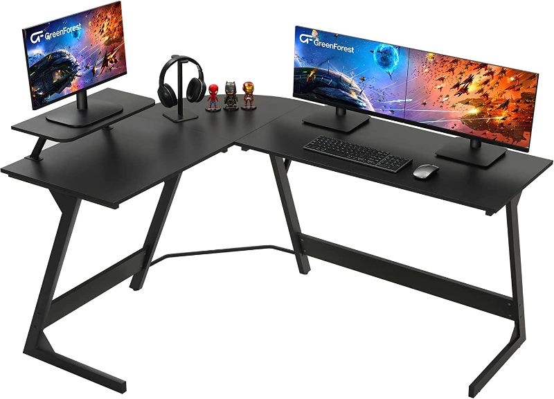 Photo 1 of Greenforest L Shaped Gaming Desk 58.4" Corner Computer Desk Reversible Table with Large Monitor Stand for Home Office PC Laptop Workstation, Black