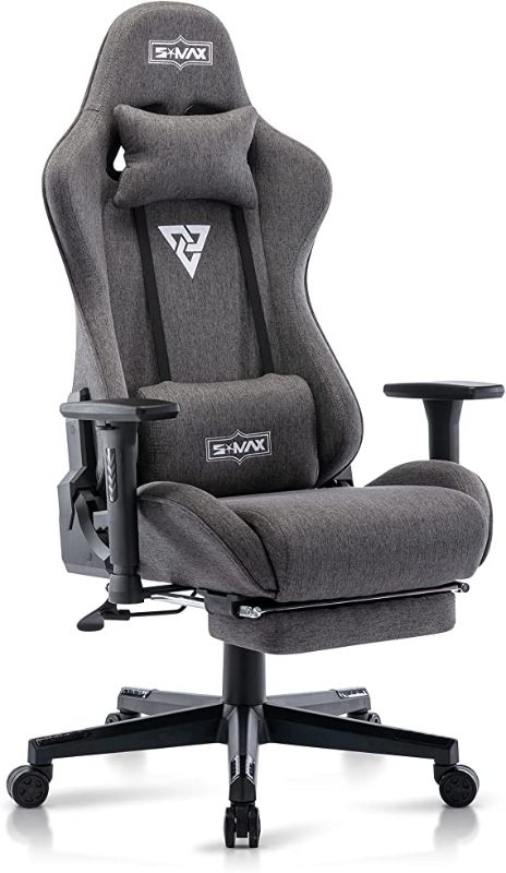 Photo 1 of S*MAX Gaming Chair with Footrest Fabric Thicken Seat Ergonomic Computer Gamer Chair with 3D Armrest Breathable Fabric Headrest Lumbar Support Racing Style High Back Video Game Chairs for Adults Grey
