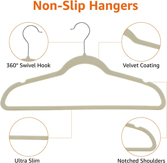 Photo 1 of 
Amazon Basics Slim, Velvet, Non-Slip Suit Clothes Hangers, Ivory/Beige- 
