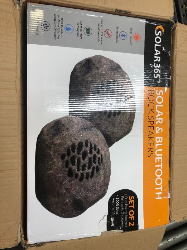 Photo 2 of Alpine Corporation Weather-Resistant Bluetooth Solar-Powered Outdoor Wireless Rock Speaker – Set of 2, MINOR DIRT/WATER MARKS
