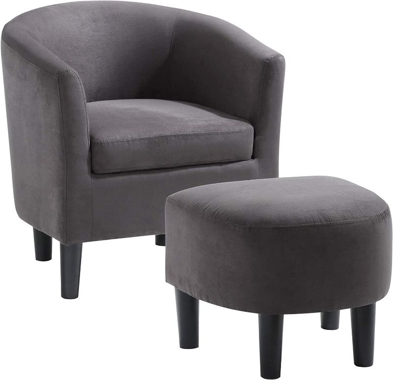 Photo 1 of Convenience Concepts Take a Seat Churchill Accent Chair with Ottoman, Dark Gray Microfiber, LOOSE HARDWARE