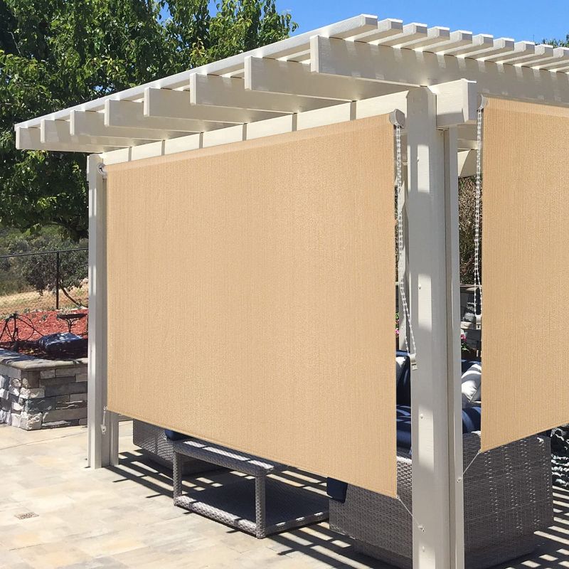 Photo 1 of Artpuch Outdoor Roller Shade 6'(W) x6'(L) Exterior Roll Up Shade Window Blinds, Privacy Patio Sun Shade Roller Shade for Deck Porch Gazebo Balcony Pergola, Sesame