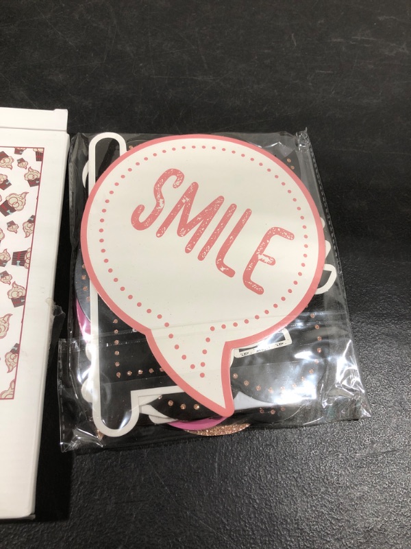 Photo 1 of Birthday Photo Booth Props Kit - Happy Birthday Party Favors Supplies Bday Party Decoration Set with Real Glitter Cute Bday Designs for Women or Girls - Easy to Assemble 30 Pieces (Rose Gold)