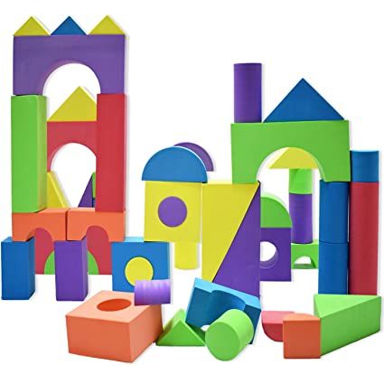 Photo 1 of Giant Foam Building Blocks, Building Toy for Girls and Boys, Ideal Blocks Construction Toys for Toddlers, 50 Pieces Different Shapes and Sizes, Waterproof, Bright Colors, Safe, Non Toxic