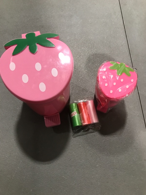 Photo 2 of Strawberry Trash Can, Mini Strawberry Desk Trash Can Cute Trash Can Small Plastic Kawaii Trash Can Car Garbage Can Cute Strawberry Desk Trash Can for Home, Car, Bathroom (Large Pink Mini Pink)