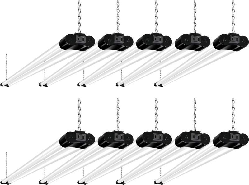 Photo 1 of 10 Pack 4FT Linkable LED Shop Light, Utility Shop Light Fixture, 4400lm, 42W [250W Equivalent], 5000K Daylight Shop Lights for Garage, Hanging or Surface Mount, with Power Cord, ETL, Black 