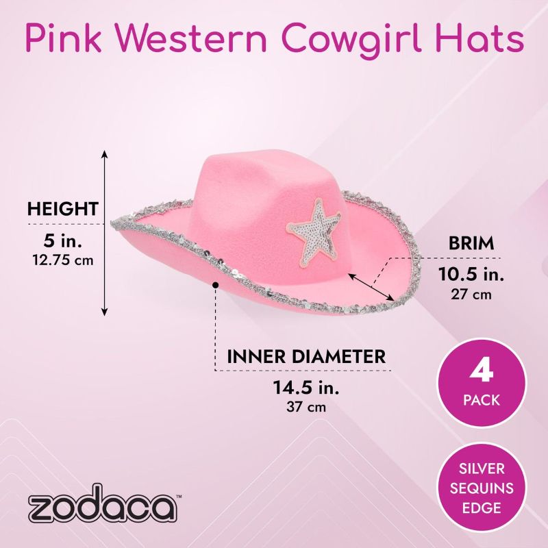 Photo 1 of 3 Pack Pink Cowboy Hat with Silver Sequins for Girls & Adult Women, Cowgirl Halloween Western Costume, One Size 3 PACK 
SEE IMAGES