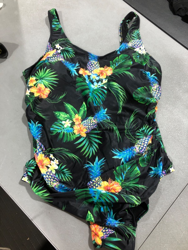 Photo 1 of 22W BEAUTIFUL ONE PIECE BATHING SUIT, HAWAIIAN THEMED PINEAPPLE, FLOWES AND PALM
22W