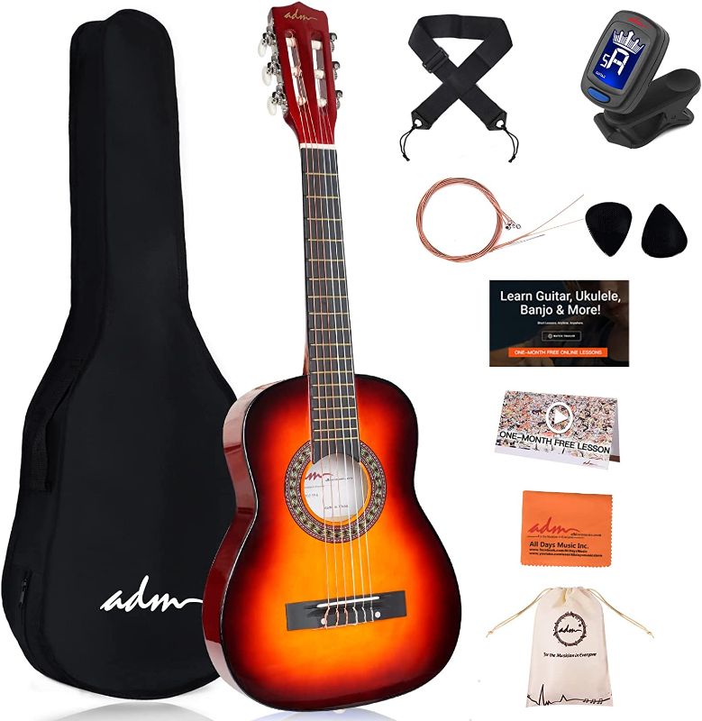 Photo 1 of ADM Beginner Acoustic Classical Guitar 30 Inch Nylon Strings Wooden Guitar Bundle Kit for Kid Boy Girl Student Youth Guitarra Free Online Lessons with Gig...
