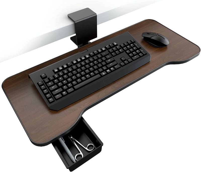 Photo 1 of Keyboard Tray Under Desk,360 Rotating Keyboard&Mouse Tray with Drawer,Yikola Desk Extender Adjustable C-Clamp, Ergonomic Platform Tray Under Table,No...
