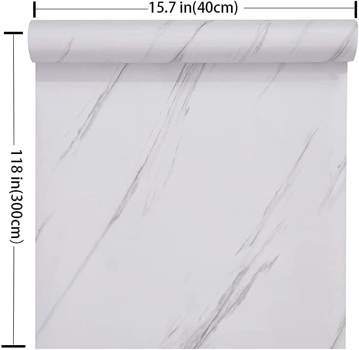 Photo 2 of Glossy Marble Paper Granite Gray/White Wallpaper Peel and Stick Wallpaper Self Adhesive Removable Wallpaper 15.8? ×118? Waterproof Countertop Paper for Cabinet Countertop Furniture Kitchen Viny Film 