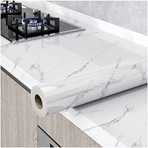 Photo 1 of Glossy Marble Paper Granite Gray/White Wallpaper Peel and Stick Wallpaper Self Adhesive Removable Wallpaper 15.8? ×118? Waterproof Countertop Paper for Cabinet Countertop Furniture Kitchen Viny Film 