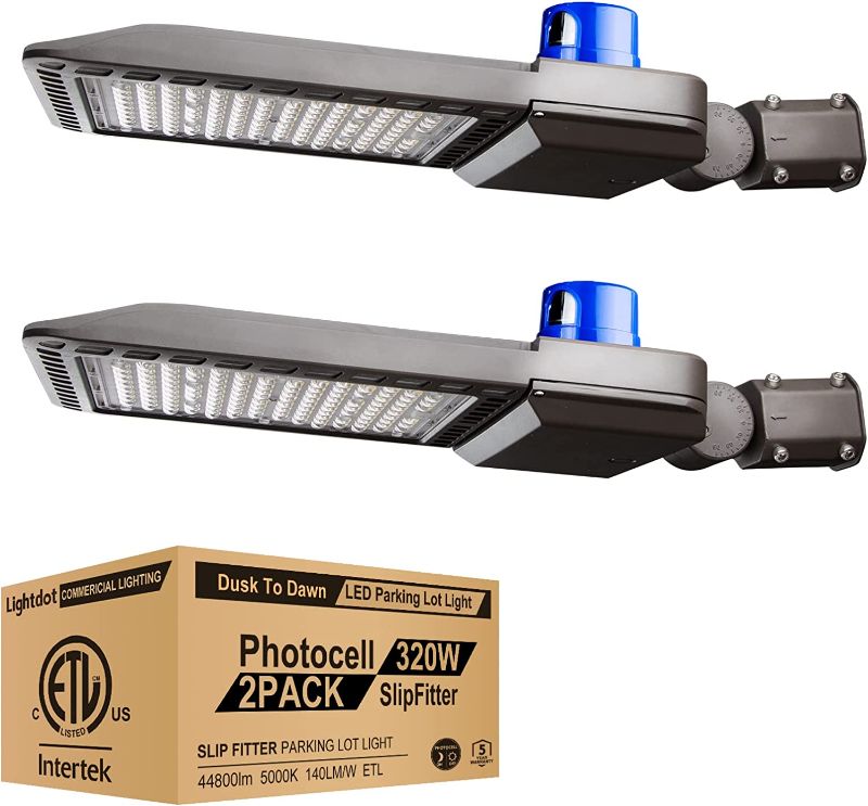 Photo 1 of 2Pack 320W LED Parking Lot Lights, 44800lm (Eqv.1200W MH/HPS) 5000K Parking Lot LED Lights with Dusk to Dawn Photocell, Adjustable SlipFitter Mount Pole...
