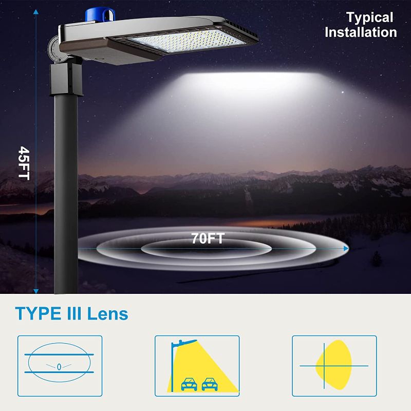 Photo 2 of 2Pack 320W LED Parking Lot Lights, 44800lm (Eqv.1200W MH/HPS) 5000K Parking Lot LED Lights with Dusk to Dawn Photocell, Adjustable SlipFitter Mount Pole...
